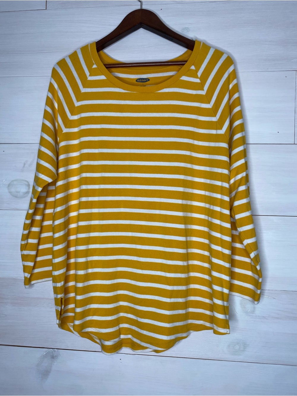 Old Navy Yellow White Striped Long Sleeve Tee Shirt Women's Size Large